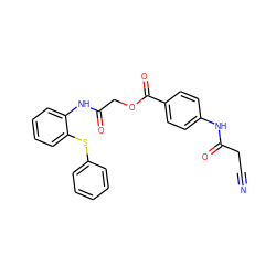 N#CCC(=O)Nc1ccc(C(=O)OCC(=O)Nc2ccccc2Sc2ccccc2)cc1 ZINC000003284643