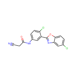 N#CCC(=O)Nc1ccc(Cl)c(-c2nc3cc(Cl)ccc3o2)c1 ZINC000029248466