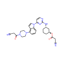 N#CCC(=O)O[C@H]1CCC[C@H](Nc2nccc(-n3ccc4c(N5CCN(C(=O)CC#N)CC5)cccc43)n2)C1 ZINC000096173469