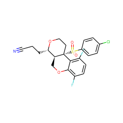 N#CCC[C@@H]1OCC[C@@]2(S(=O)(=O)c3ccc(Cl)cc3)c3c(F)ccc(F)c3OC[C@@H]12 ZINC000095574981