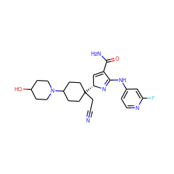 N#CCC1([C@@H]2C=C(C(N)=O)C(Nc3ccnc(F)c3)=N2)CCC(N2CCC(O)CC2)CC1 ZINC000219780006