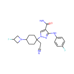 N#CCC1(n2cc(C(N)=O)c(Nc3ccc(F)cc3)n2)CCC(N2CC(F)C2)CC1 ZINC000222090344