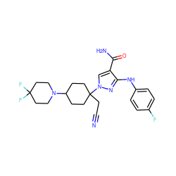 N#CCC1(n2cc(C(N)=O)c(Nc3ccc(F)cc3)n2)CCC(N2CCC(F)(F)CC2)CC1 ZINC000220952756