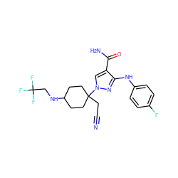 N#CCC1(n2cc(C(N)=O)c(Nc3ccc(F)cc3)n2)CCC(NCC(F)(F)F)CC1 ZINC000222079755