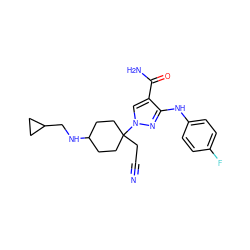 N#CCC1(n2cc(C(N)=O)c(Nc3ccc(F)cc3)n2)CCC(NCC2CC2)CC1 ZINC000222078461