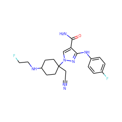 N#CCC1(n2cc(C(N)=O)c(Nc3ccc(F)cc3)n2)CCC(NCCF)CC1 ZINC000222077816