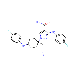 N#CCC1(n2cc(C(N)=O)c(Nc3ccc(F)cc3)n2)CCC(Nc2ccc(F)cc2)CC1 ZINC000222077518