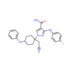 N#CCC1(n2cc(C(N)=O)c(Nc3ccc(F)cc3)n2)CCC(Nc2ccccc2)CC1 ZINC000220971667