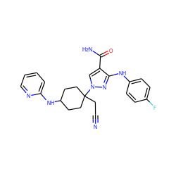 N#CCC1(n2cc(C(N)=O)c(Nc3ccc(F)cc3)n2)CCC(Nc2ccccn2)CC1 ZINC000221007640