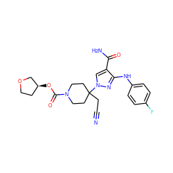 N#CCC1(n2cc(C(N)=O)c(Nc3ccc(F)cc3)n2)CCN(C(=O)O[C@H]2CCOC2)CC1 ZINC000219868280