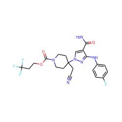 N#CCC1(n2cc(C(N)=O)c(Nc3ccc(F)cc3)n2)CCN(C(=O)OCCC(F)(F)F)CC1 ZINC000222089160