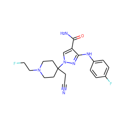 N#CCC1(n2cc(C(N)=O)c(Nc3ccc(F)cc3)n2)CCN(CCF)CC1 ZINC000218408872