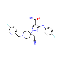 N#CCC1(n2cc(C(N)=O)c(Nc3ccc(F)cc3)n2)CCN(Cc2ccc(F)cn2)CC1 ZINC000222096201