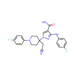 N#CCC1(n2cc(C(N)=O)c(Nc3ccc(F)cc3)n2)CCN(c2ccc(F)cc2)CC1 ZINC000204951223