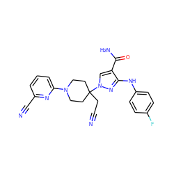 N#CCC1(n2cc(C(N)=O)c(Nc3ccc(F)cc3)n2)CCN(c2cccc(C#N)n2)CC1 ZINC000205051087