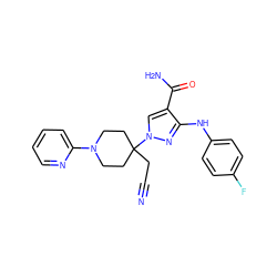 N#CCC1(n2cc(C(N)=O)c(Nc3ccc(F)cc3)n2)CCN(c2ccccn2)CC1 ZINC000218408985