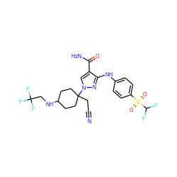 N#CCC1(n2cc(C(N)=O)c(Nc3ccc(S(=O)(=O)C(F)F)cc3)n2)CCC(NCC(F)(F)F)CC1 ZINC000220997765