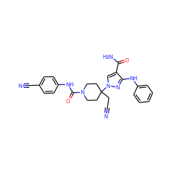 N#CCC1(n2cc(C(N)=O)c(Nc3ccccc3)n2)CCN(C(=O)Nc2ccc(C#N)cc2)CC1 ZINC000220952926