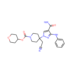 N#CCC1(n2cc(C(N)=O)c(Nc3ccccc3)n2)CCN(C(=O)OC2CCOCC2)CC1 ZINC000222074820