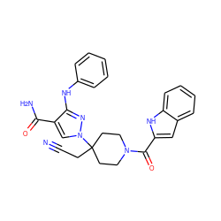 N#CCC1(n2cc(C(N)=O)c(Nc3ccccc3)n2)CCN(C(=O)c2cc3ccccc3[nH]2)CC1 ZINC000219362813