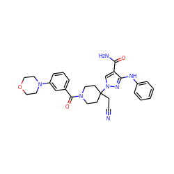 N#CCC1(n2cc(C(N)=O)c(Nc3ccccc3)n2)CCN(C(=O)c2cccc(N3CCOCC3)c2)CC1 ZINC000222096274