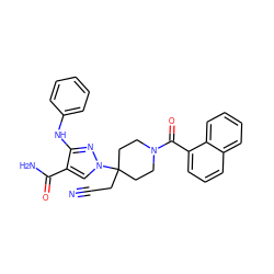 N#CCC1(n2cc(C(N)=O)c(Nc3ccccc3)n2)CCN(C(=O)c2cccc3ccccc23)CC1 ZINC000222086392