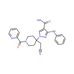 N#CCC1(n2cc(C(N)=O)c(Nc3ccccc3)n2)CCN(C(=O)c2ccccn2)CC1 ZINC000220971928