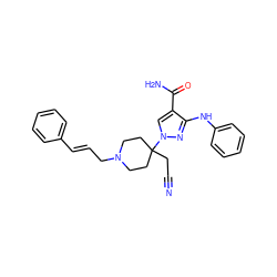 N#CCC1(n2cc(C(N)=O)c(Nc3ccccc3)n2)CCN(C/C=C/c2ccccc2)CC1 ZINC000222098793