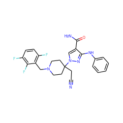 N#CCC1(n2cc(C(N)=O)c(Nc3ccccc3)n2)CCN(Cc2c(F)ccc(F)c2F)CC1 ZINC000221007725