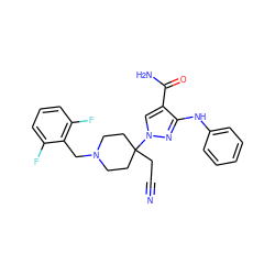 N#CCC1(n2cc(C(N)=O)c(Nc3ccccc3)n2)CCN(Cc2c(F)cccc2F)CC1 ZINC000220953492