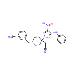 N#CCC1(n2cc(C(N)=O)c(Nc3ccccc3)n2)CCN(Cc2cccc(C#N)c2)CC1 ZINC000220971431