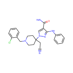 N#CCC1(n2cc(C(N)=O)c(Nc3ccccc3)n2)CCN(Cc2ccccc2Cl)CC1 ZINC000220998360