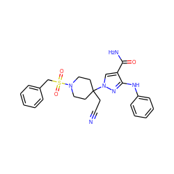 N#CCC1(n2cc(C(N)=O)c(Nc3ccccc3)n2)CCN(S(=O)(=O)Cc2ccccc2)CC1 ZINC000222090731