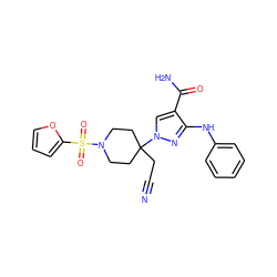 N#CCC1(n2cc(C(N)=O)c(Nc3ccccc3)n2)CCN(S(=O)(=O)c2ccco2)CC1 ZINC000220969706