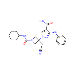 N#CCC1(n2cc(C(N)=O)c(Nc3ccccc3)n2)CN(C(=O)NC2CCCCC2)C1 ZINC000222076205