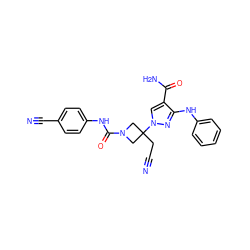 N#CCC1(n2cc(C(N)=O)c(Nc3ccccc3)n2)CN(C(=O)Nc2ccc(C#N)cc2)C1 ZINC000222093435