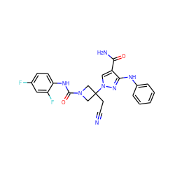 N#CCC1(n2cc(C(N)=O)c(Nc3ccccc3)n2)CN(C(=O)Nc2ccc(F)cc2F)C1 ZINC000219280843