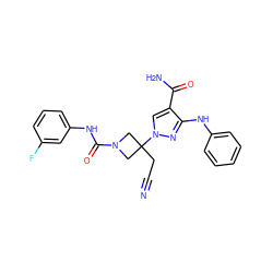 N#CCC1(n2cc(C(N)=O)c(Nc3ccccc3)n2)CN(C(=O)Nc2cccc(F)c2)C1 ZINC000222093031