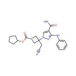 N#CCC1(n2cc(C(N)=O)c(Nc3ccccc3)n2)CN(C(=O)OC2CCCC2)C1 ZINC000222101907