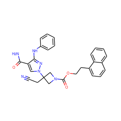 N#CCC1(n2cc(C(N)=O)c(Nc3ccccc3)n2)CN(C(=O)OCCc2cccc3ccccc23)C1 ZINC000219253906