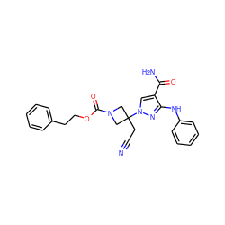 N#CCC1(n2cc(C(N)=O)c(Nc3ccccc3)n2)CN(C(=O)OCCc2ccccc2)C1 ZINC000222091839