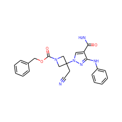 N#CCC1(n2cc(C(N)=O)c(Nc3ccccc3)n2)CN(C(=O)OCc2ccccc2)C1 ZINC000219278810