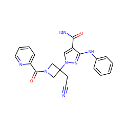 N#CCC1(n2cc(C(N)=O)c(Nc3ccccc3)n2)CN(C(=O)c2ccccn2)C1 ZINC000220949567