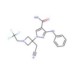 N#CCC1(n2cc(C(N)=O)c(Nc3ccccc3)n2)CN(CC(F)(F)F)C1 ZINC000218407918