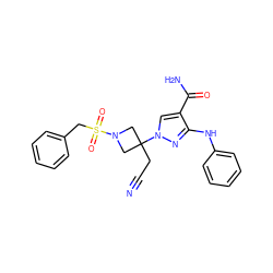 N#CCC1(n2cc(C(N)=O)c(Nc3ccccc3)n2)CN(S(=O)(=O)Cc2ccccc2)C1 ZINC000220975888