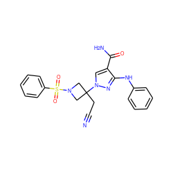 N#CCC1(n2cc(C(N)=O)c(Nc3ccccc3)n2)CN(S(=O)(=O)c2ccccc2)C1 ZINC000222092699