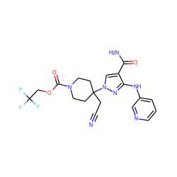 N#CCC1(n2cc(C(N)=O)c(Nc3cccnc3)n2)CCN(C(=O)OCC(F)(F)F)CC1 ZINC000222094614