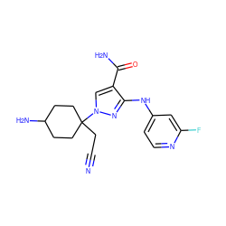 N#CCC1(n2cc(C(N)=O)c(Nc3ccnc(F)c3)n2)CCC(N)CC1 ZINC000220951871