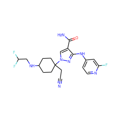 N#CCC1(n2cc(C(N)=O)c(Nc3ccnc(F)c3)n2)CCC(NCC(F)F)CC1 ZINC000220991782