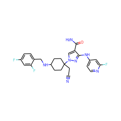 N#CCC1(n2cc(C(N)=O)c(Nc3ccnc(F)c3)n2)CCC(NCc2ccc(F)cc2F)CC1 ZINC000222078223